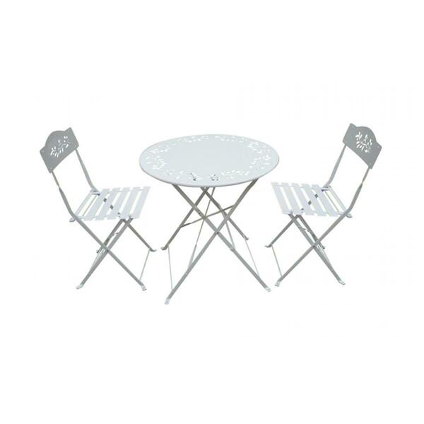 Benzara ALP- Metal Bistro Set with Two Chairs - White MSY100A-WT